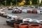 ODESSA, UKRAINE - June 19, 2019: karting. Racers on races on special safe high-speed tracks limited by car tires. Attraction High-