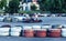 ODESSA, UKRAINE - June 19, 2019: karting. Racers on races on special safe high-speed tracks limited by car tires. Attraction High-