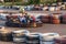 ODESSA, UKRAINE - June 19, 2019: karting. Racers on races on special safe high-speed tracks limited by car tires. Attraction High-