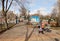 Odessa, Ukraine. March,2020.. Family Day. Parents` active leisure on foot with children in wheelchairs, roller skates, bicycles o