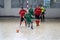 Odessa, Ukraine- May 29, 2020: Cup playoff match match in futsal among veterans 50+. Futsal on large stage of sports hall,