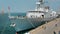 Odessa, Ukraine - September 2019: Nato`s warships on the pier of the port. Excursion for civilians on a warship