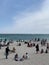 ODESSA, UKRAINE â€“ April 29, 2019: View of the beach. People are having picnics on a weekend. Spring day by the sea. Coastline of