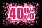 Off 40 Price labele sale promotion market. business retail Pink confetti on black background