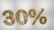 % off discount promotion sale made of realistic gold helium text, 3D rendering