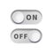 On and Off gray realistic toggle switch buttons on white