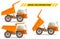 Off-highway truck with different body position. Heavy mining machine and construction equipment. Vector illustration.