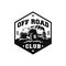 Off road adventure car logo badge vector design. 4x4 vehicle run over the forest ground illustration for extreme expedition