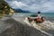 Off road adventure journey at Fagnano Lake by 4x4 car in Argentinian Patagonia