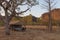 Off road camper trailer set up at Windjana Gorge in the Kimberley Region of Western Australia