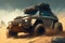 Off road car in action, creative digital illustration painting