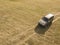 Off road car on the forest and field summer dirt road top view f