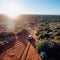 Off road desert adventure, car and tracks on sand in the Australian Outback.