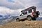 Off road driving with a Land Rover on top of a mountain in the Alps..20/08/2010 - Val d`Isere, France