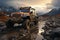 Off road expedition a jeep bravely conquers the harshest, rock strewn landscapes