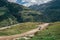 Off road expedition vehicle on the mountain road among Himalaya