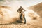 Off-Road Motorbike in dust cloud with sand cloud on background. Biker rider in action. Generative AI