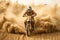 Off-Road Motorbike in dust cloud with sand cloud on background. Biker rider in action. Generative AI