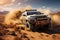 Off-road rally in the desert in a four-wheel drive SUV, AI Generated