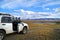 Off-road tourists car on famous mountain Plateau Ukok, Altai