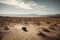 off-road vehicle disappearing into the distance, with a view of expansive desert landscape