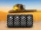 Off-road wheels on agricultural background 3D