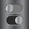 On and Off round slider buttons. Metal switch interface buttons on perforated background