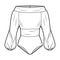 Off-the-shoulder bodysuit technical fashion illustration with long romantic blouson sleeves, back zip fastening