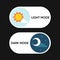 On Off Switch Element for Mobile App, Web Design, Animation. Light and Dark Buttons. Light and Dark Buttons