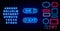 On off switch neon sign set. Frames collection. Shiny blue alphabet. User navigation element. Vector stock illustration