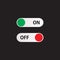 On and Off switch toggle switch button set. Vector illustration isolated on black background