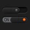 On and Off toggle switch buttons. Black 3d oval icons with orange element