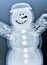 Offbeat image of a snowman. Image with the appearance of x-ray vision created with generative AI. Snowman radiography