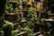 An offbeat scene of a miniature figure exploring a miniature urban jungle
