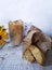 Ð¡offee in thermo glass cup with cantuccini on the wood table