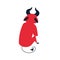 Offended sitting cartoon red devil back vector flat illustration. Upset little demon having sadness isolated on white