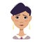 Offended woman avatar with black short fashionable hair, crying face and sad emotions