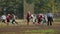 Offense team attacking defense, the beginning of American football match