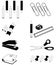 Office accessories icon set in black and white