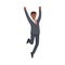 Office African American Man Character in Suit and Red Tie Jumping with Joy Vector Illustration