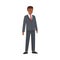 Office African American Man Character in Suit and Red Tie Standing and Smiling Vector Illustration