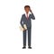 Office African American Man Character in Suit and Red Tie Standing and Speaking by Phone Vector Illustration