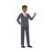 Office African American Man Character in Suit and Red Tie Standing and Waving Hand Vector Illustration