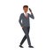 Office African American Man Character in Suit and Red Tie Walking and Speaking by Phone Vector Illustration