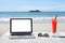 Office on the beach, laptop