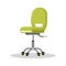 Office bright green chair with casters. Desk height adjustable armchair. Side view.