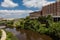 Office buildings overlooking a bayou