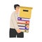 Office Bureaucracy with Man Character Carrying Loads of Folders Vector Illustration