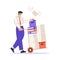 Office Bureaucracy with Man Character Pushing Trolley with Loads of Paperwork Vector Illustration