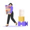 Office Bureaucracy with Woman Character Carrying Loads of Folders Vector Illustration